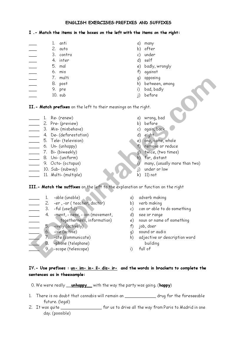 ENGLISH EXERCISES PREFIXES AND SUFFIXES