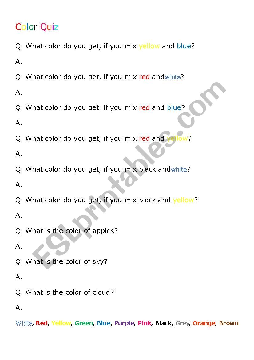 color quiz worksheet