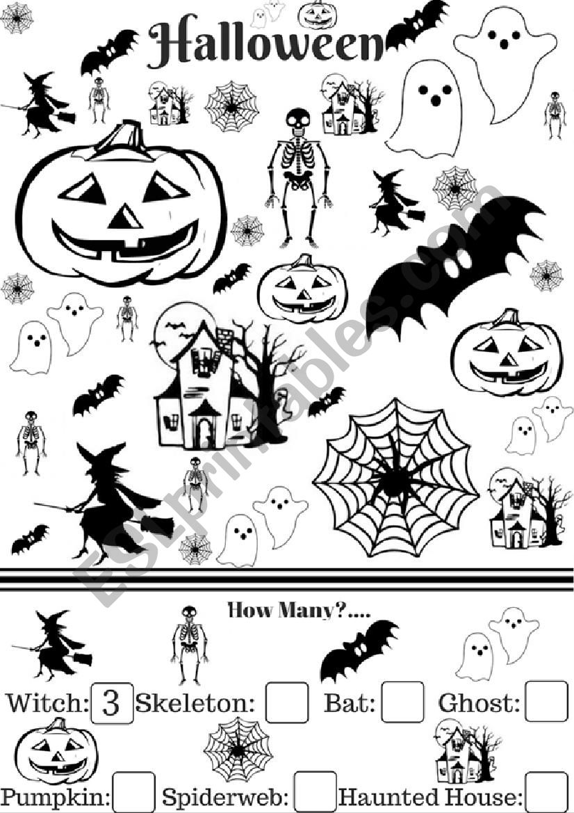 Halloween vocabulary and counting exercise.
