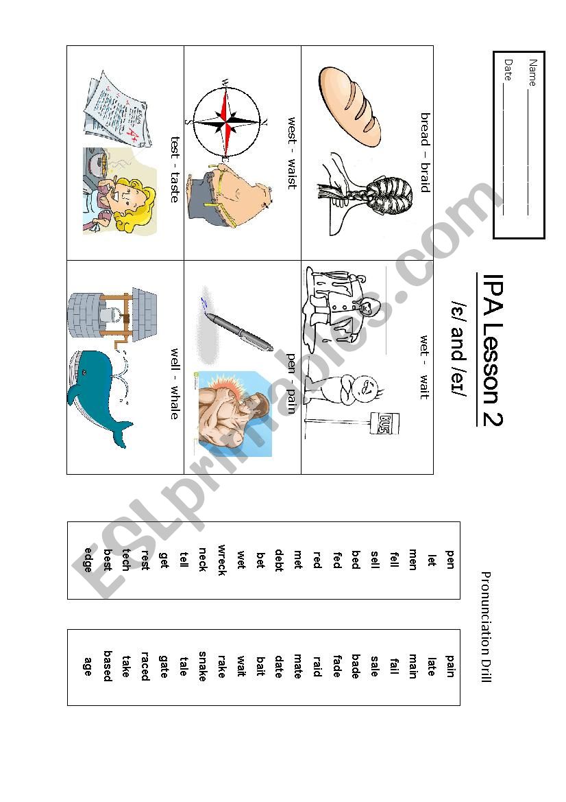 IPA: /ɛ/ and /eɪ/ worksheet