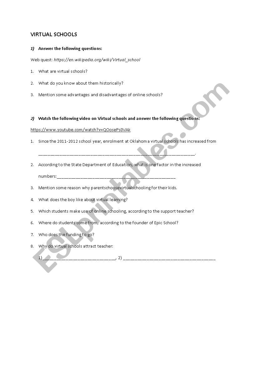 Virtual school worksheet