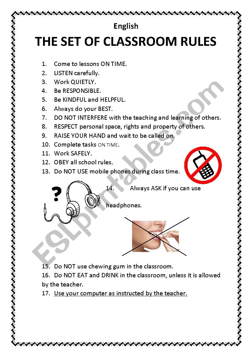 A sett if classroom rules worksheet