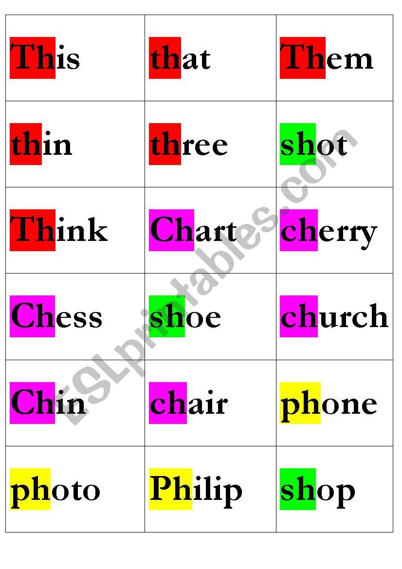  Phonics Ph  Th Sh Ch worksheet