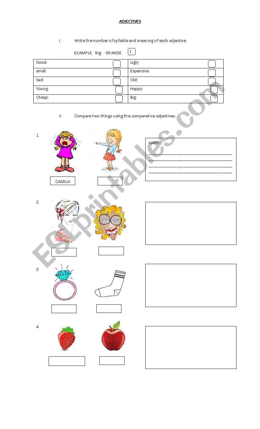 comparatives adjectives  worksheet