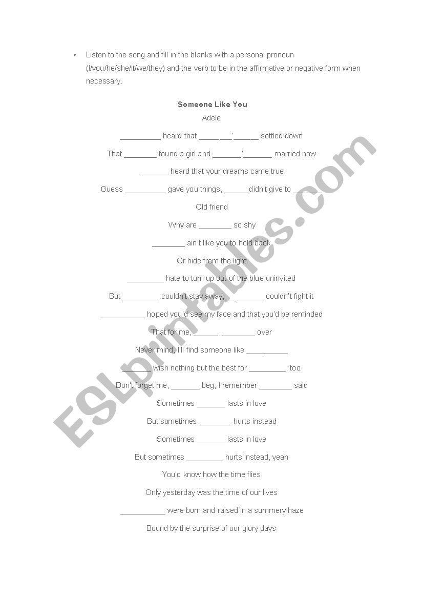 Someone Like You Song Activity