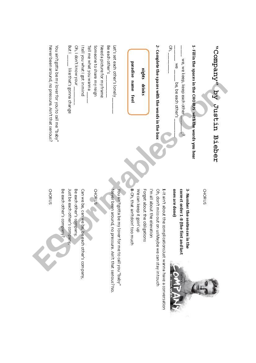Company - by Justin Bieber worksheet