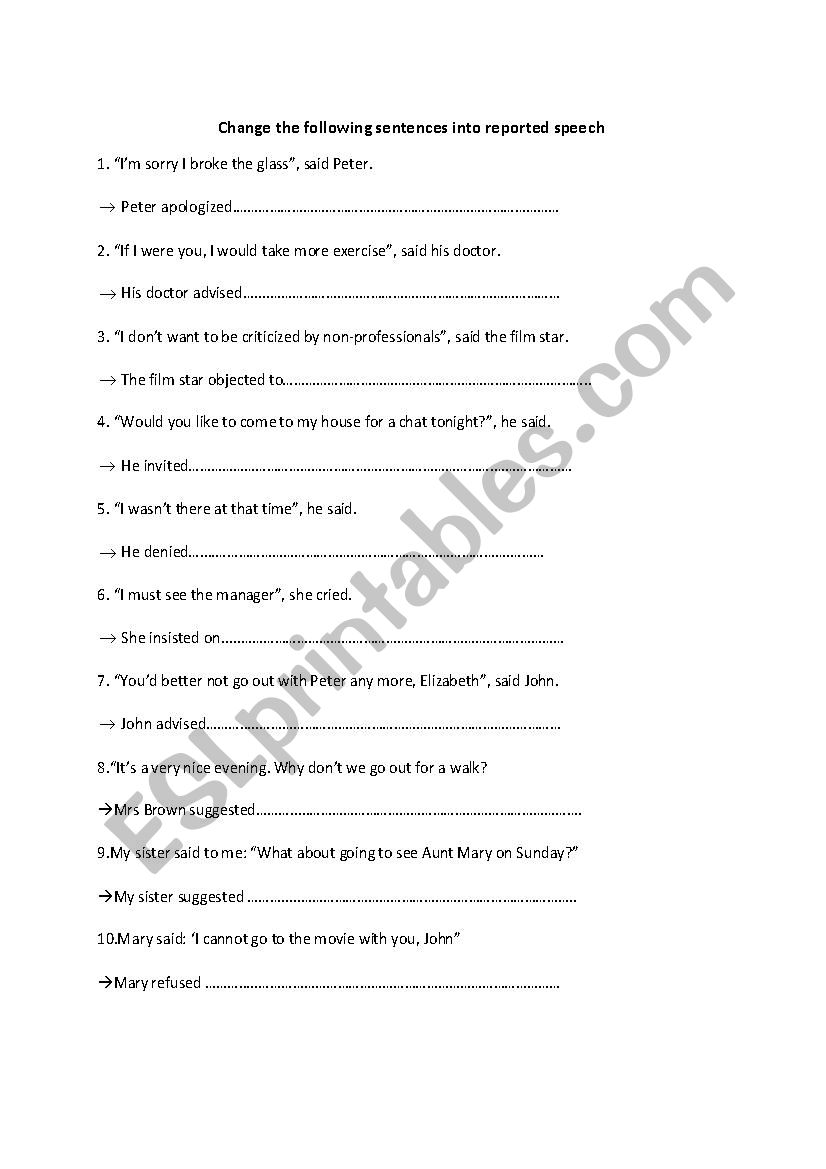 Reported speech 2 worksheet