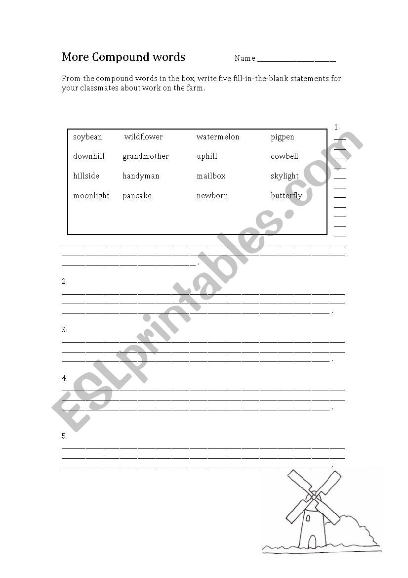 compound words on the farm worksheet