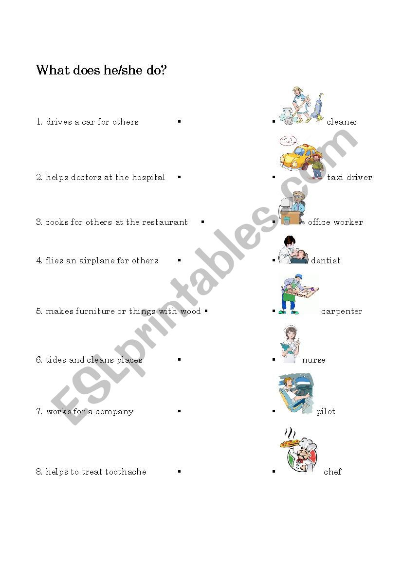 ESL Jobs and Job description matching worksheet