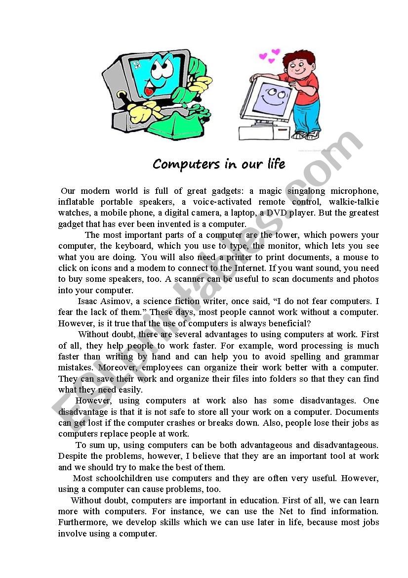 Computers in our life worksheet