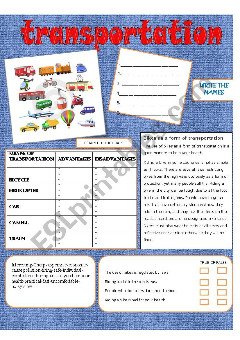 Transportation worksheet