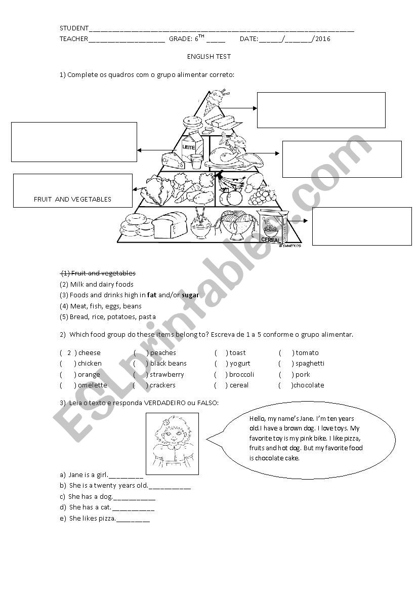 Test 6th worksheet