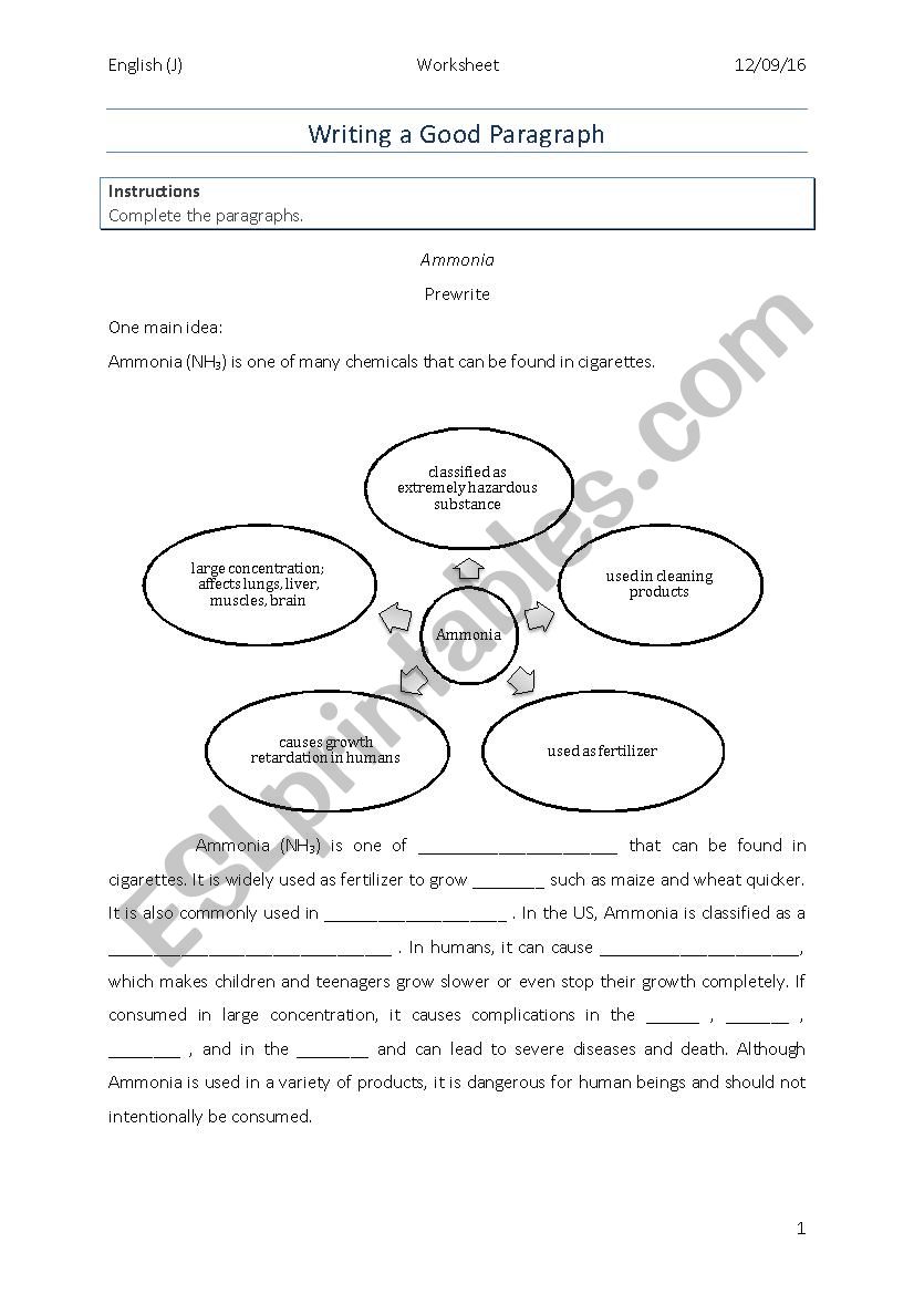 Writing a Good Paragraph worksheet