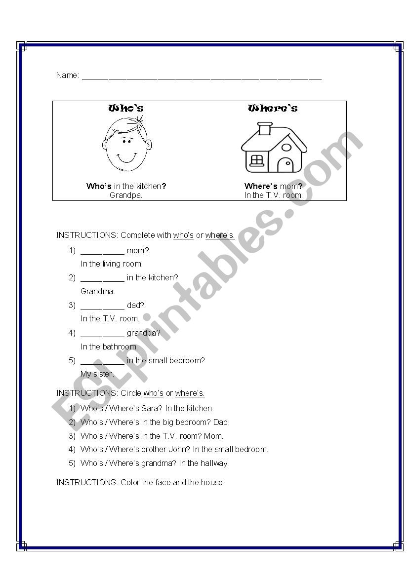 whos and wheres worksheet