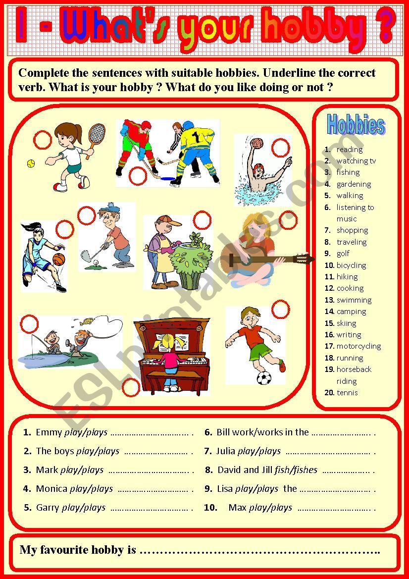 1.	WhatÂ´s your hobby ? worksheet