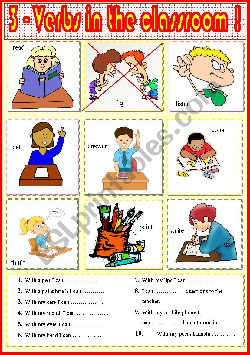 3. Verbs in the classroom worksheet