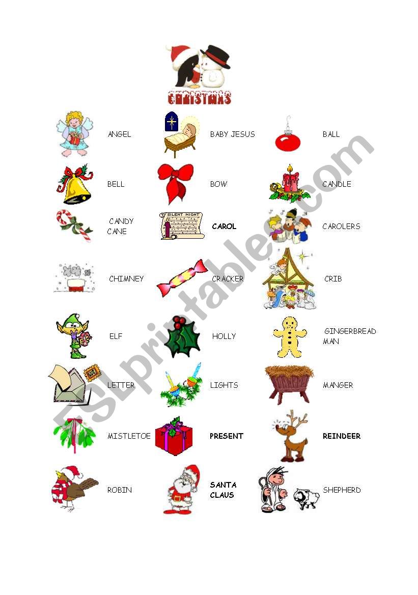 Christmas - vovabulary worksheet