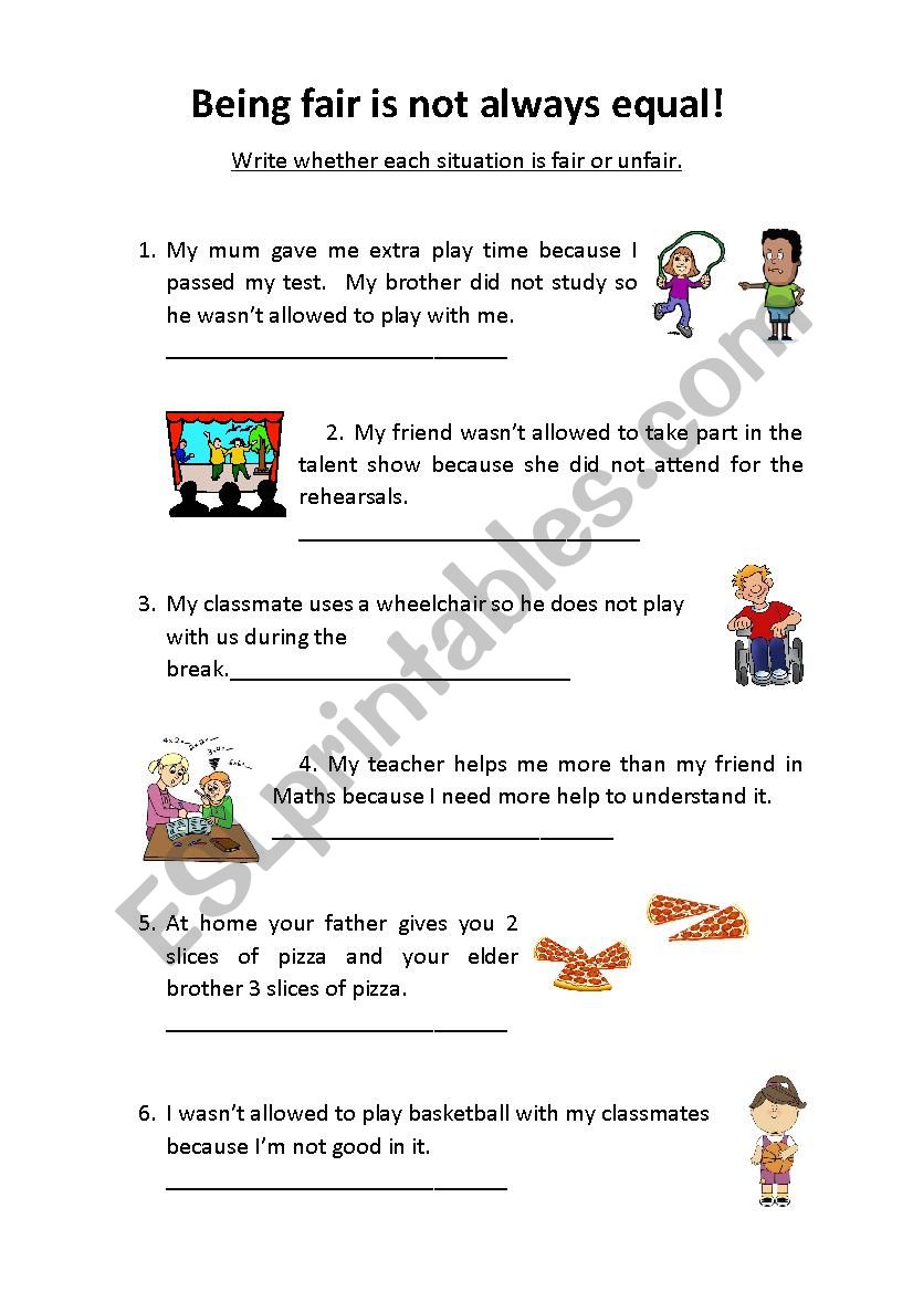 Fair or unfair? worksheet