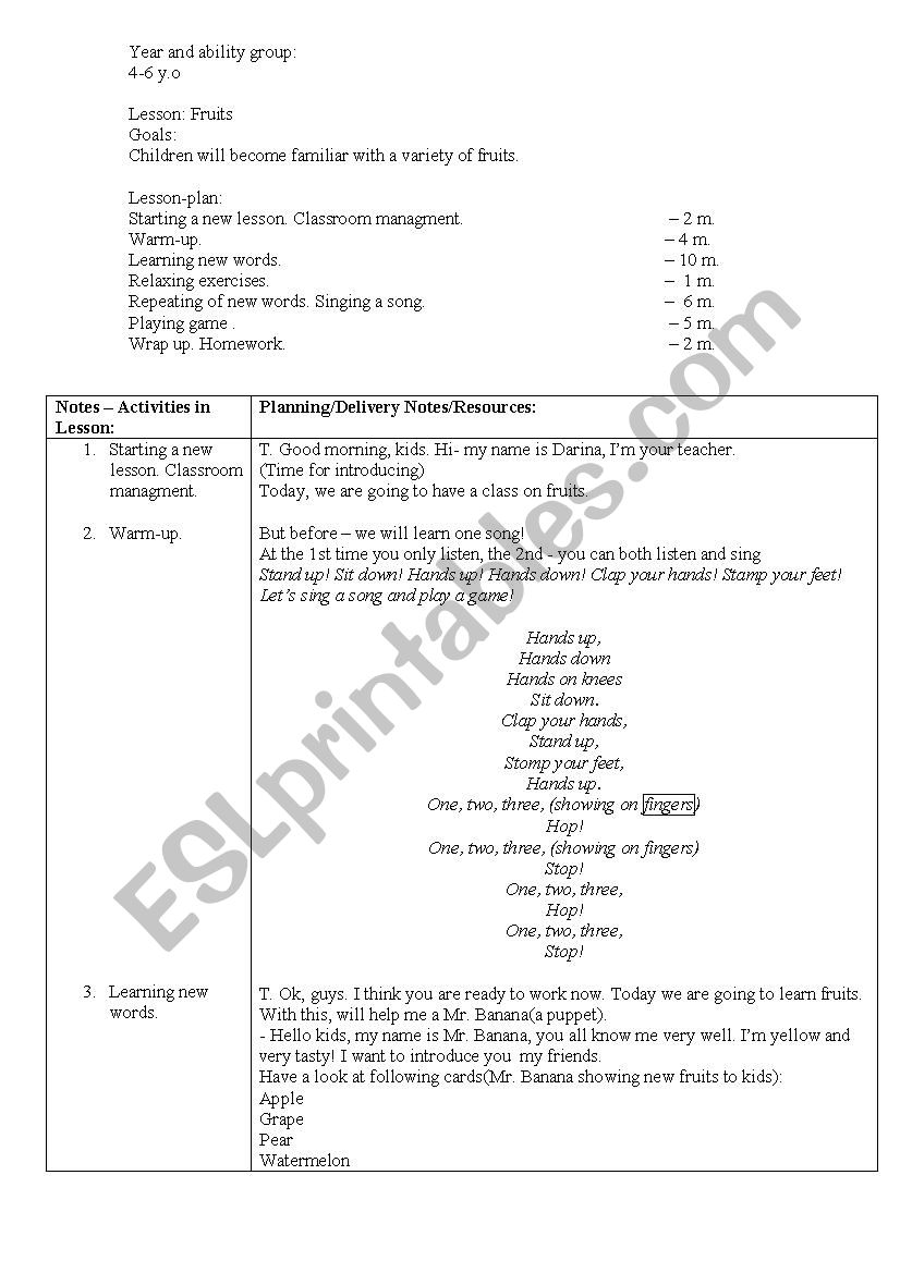 Fruits worksheet