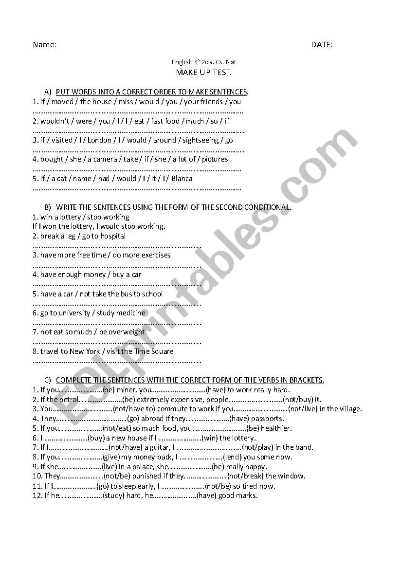 Conditiona sentences type 2 worksheet