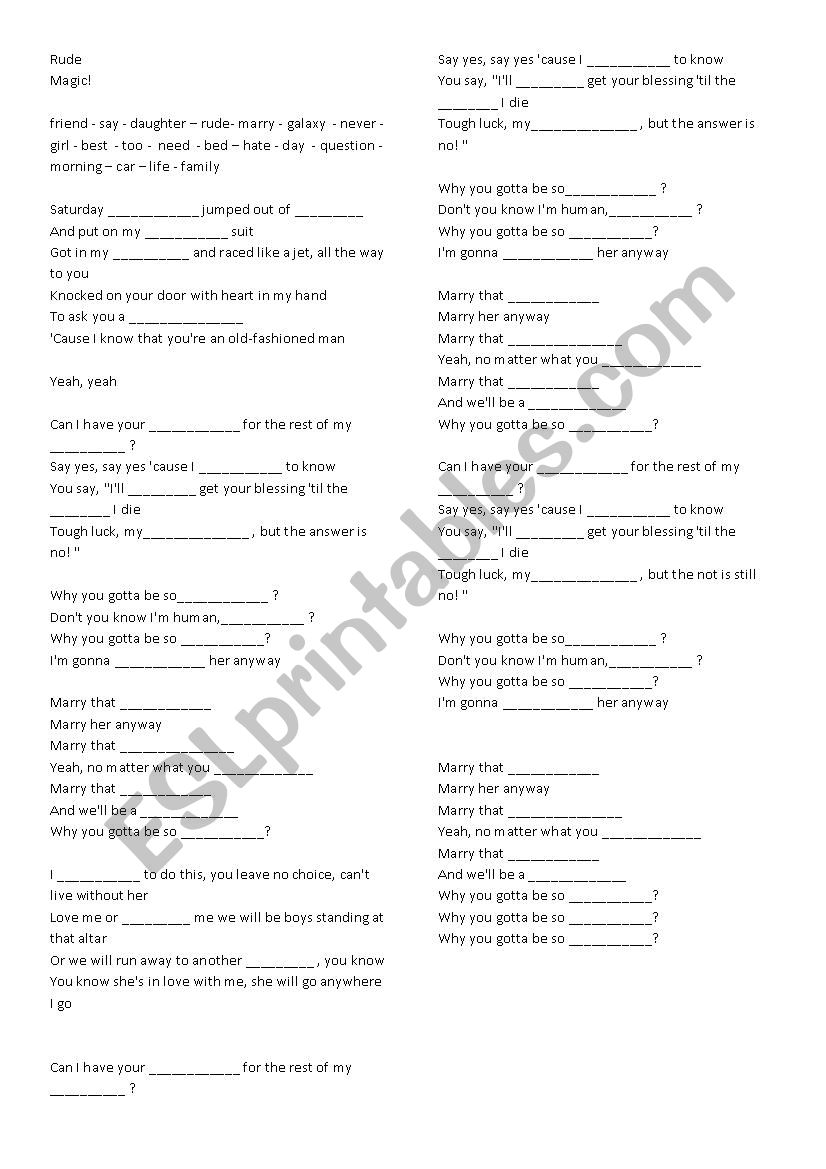 music class - magic! worksheet