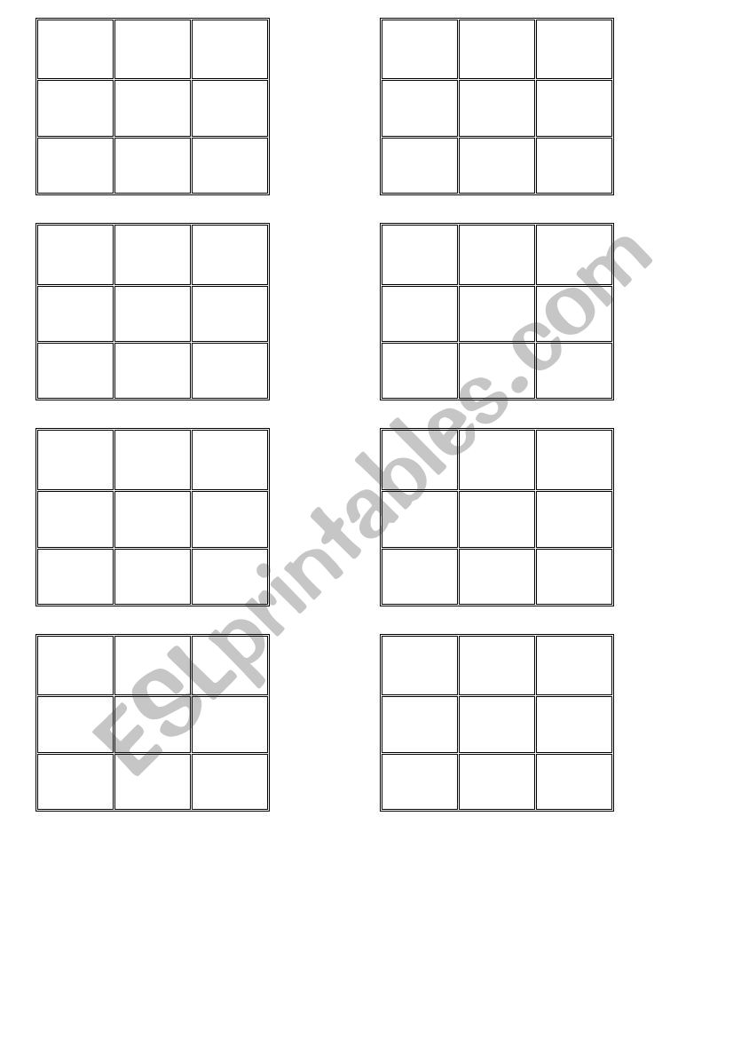 BINGO worksheet