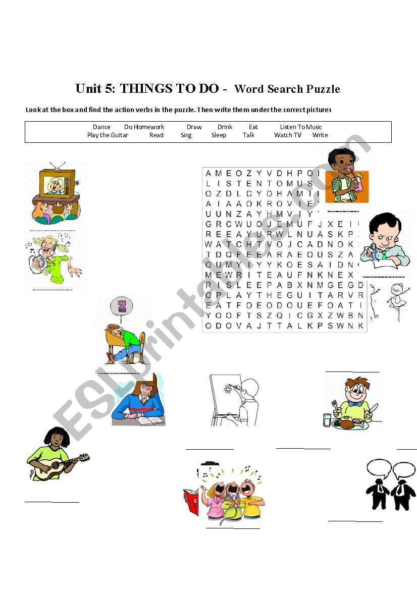 Things to Do worksheet