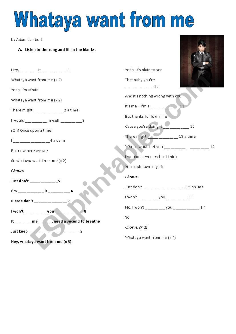 Song- listening worksheet