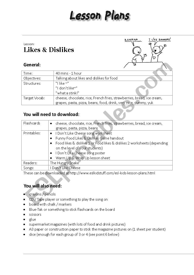 Likes & Dislikes worksheet