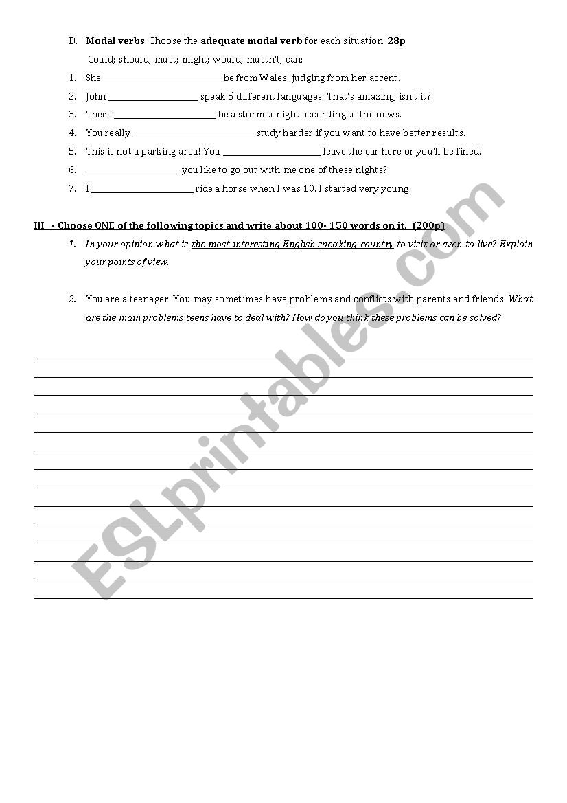 Test- Teens; peer pressure - ESL worksheet by soniacoco