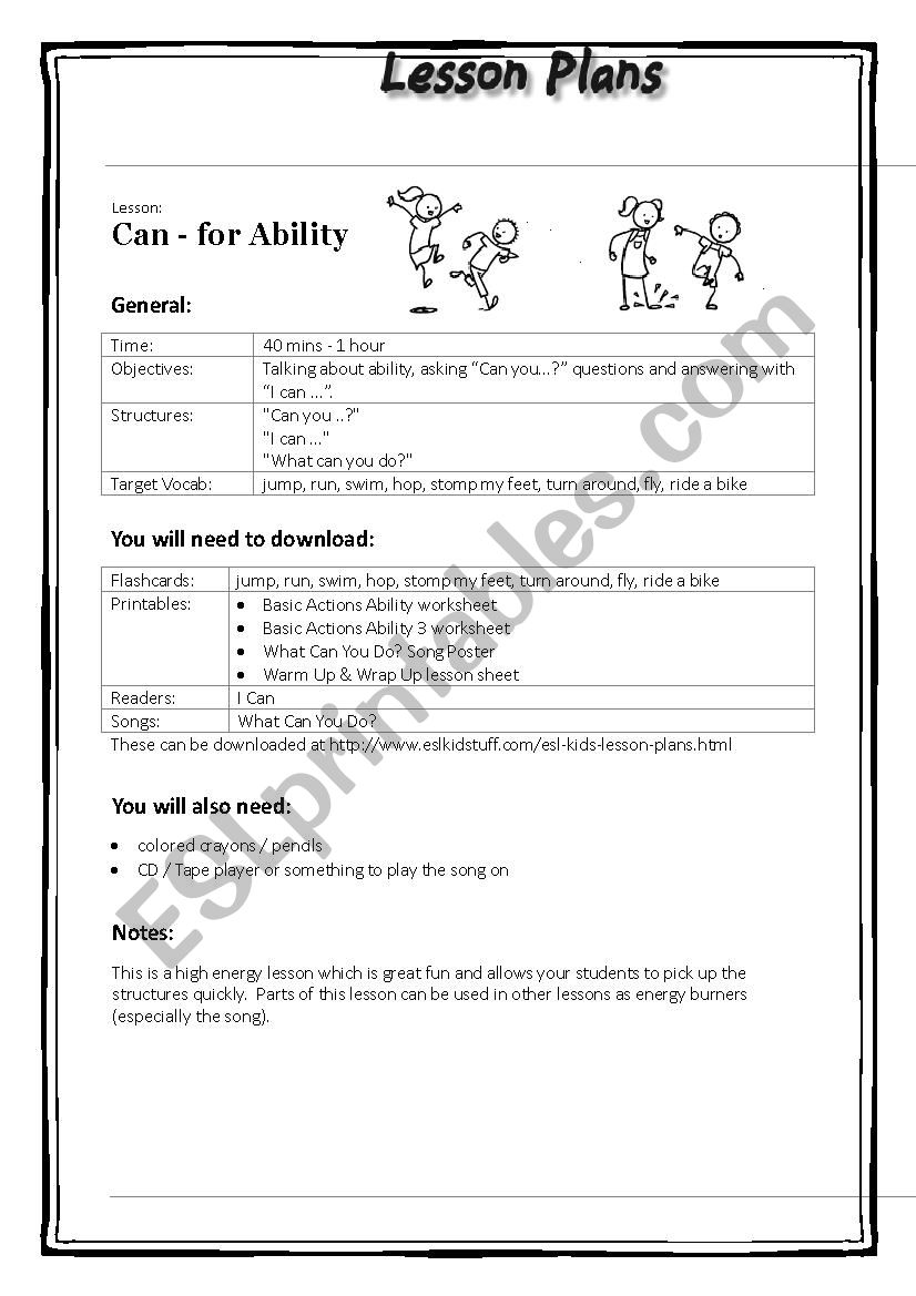  Can - for Ability lesson plan