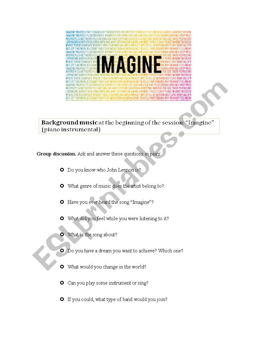 Engage. John Lenons Imagine worksheet