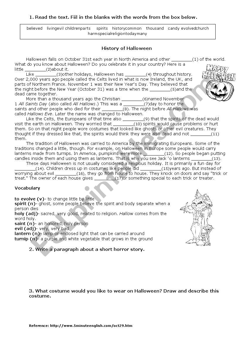 History of Halloween worksheet