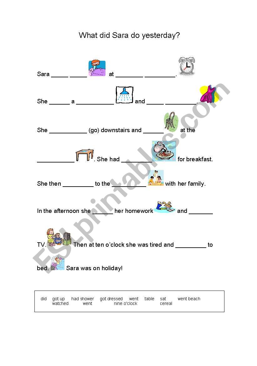 What did Sara do yesterday? worksheet