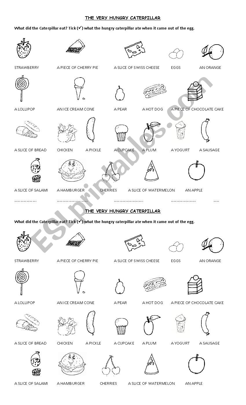 The Very Hungry Caterpillar worksheet