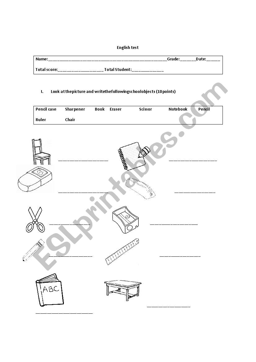 test school object worksheet