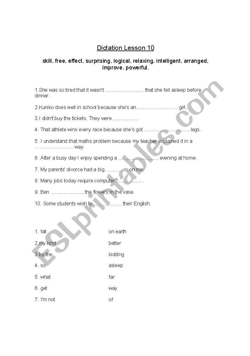 dictation worksheet