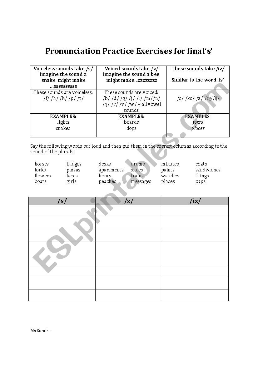 Final s endings worksheet