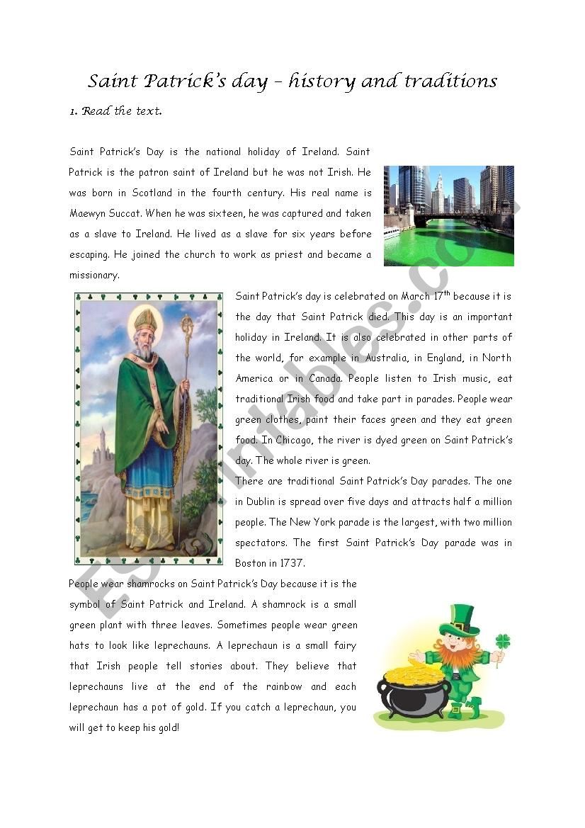 Saint Patrick worksheet