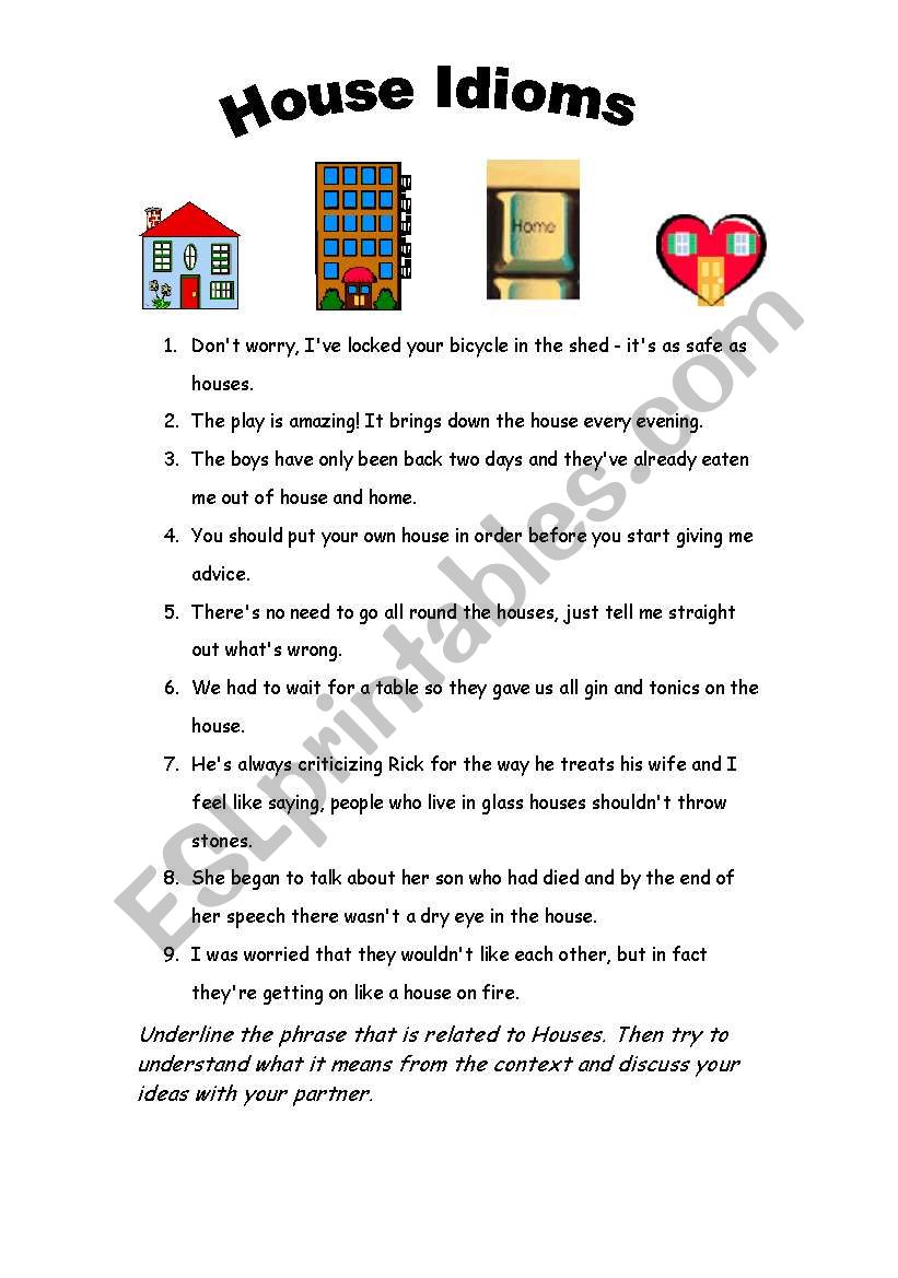 houses and homes idioms worksheet