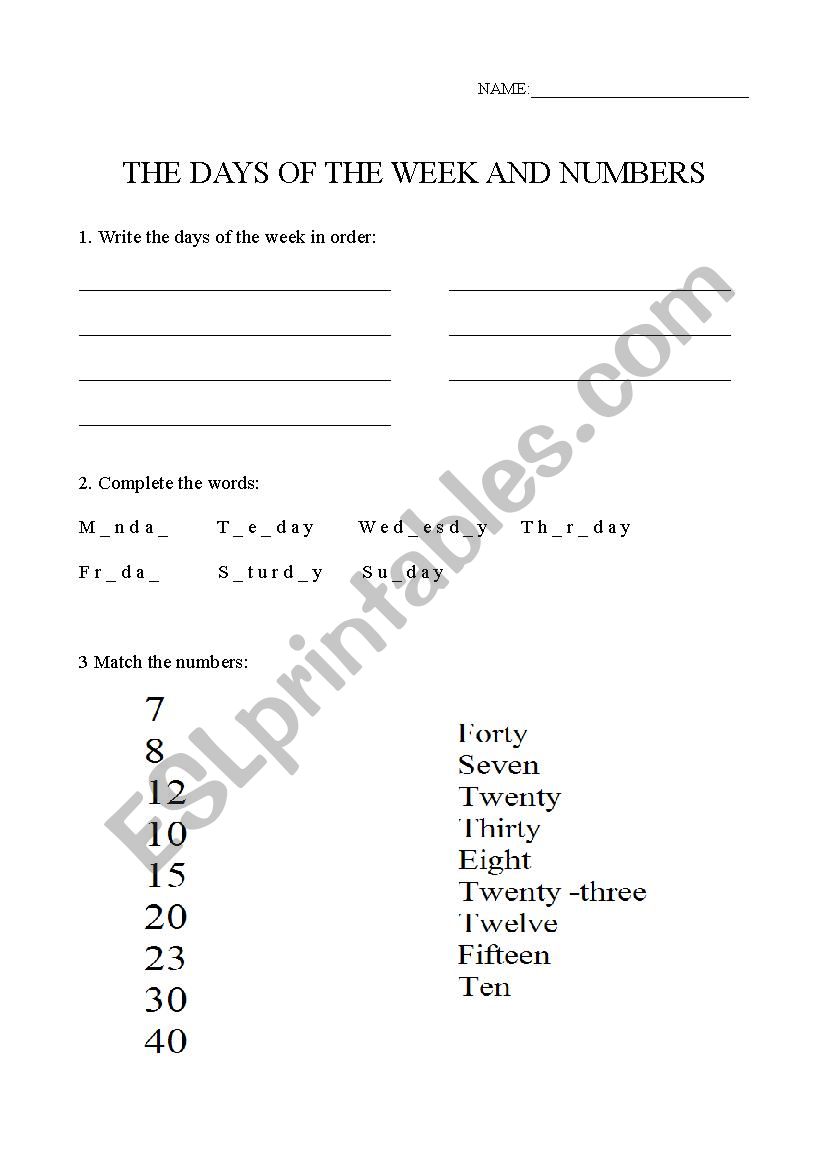 The days of the week and the numbers