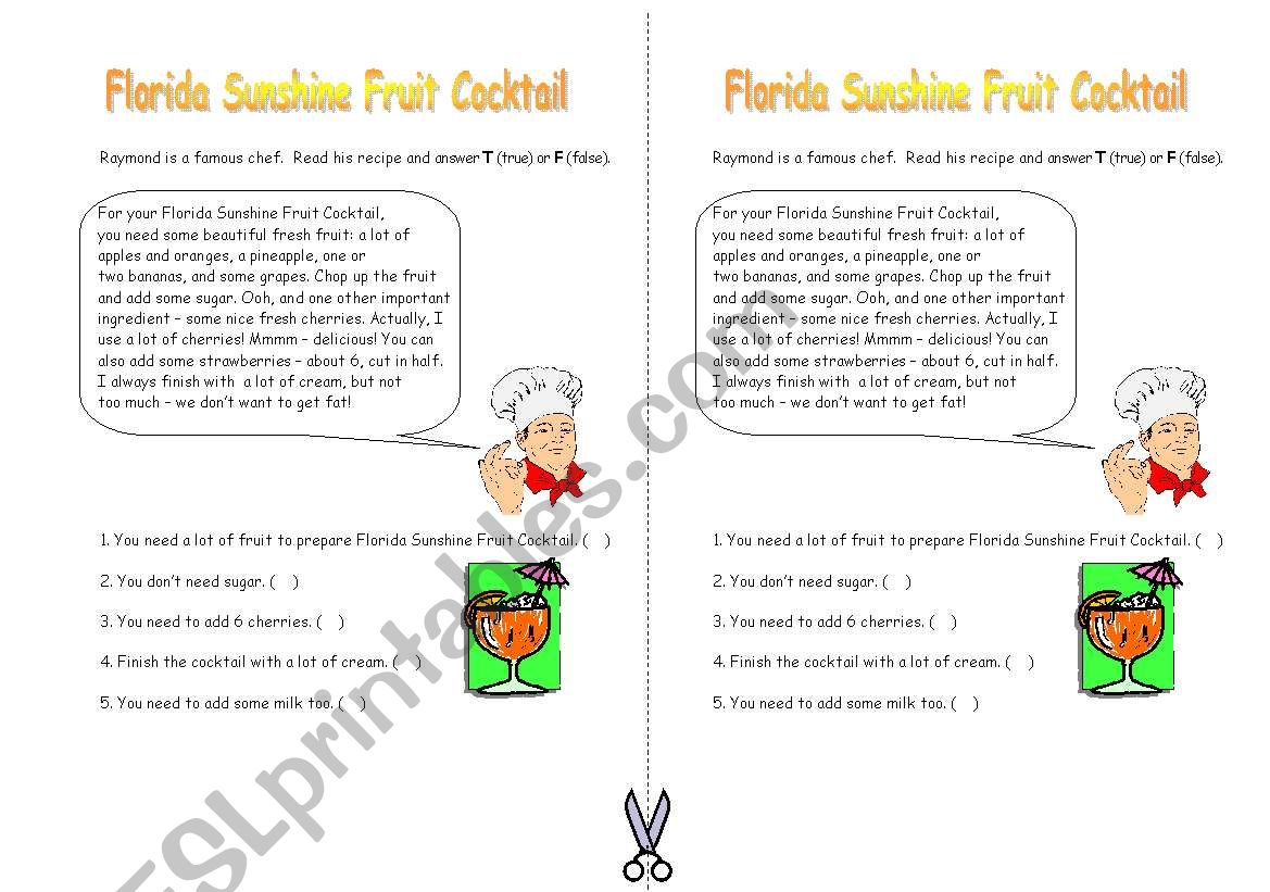 Florida Sunshine Fruit Cocktail - reading activity