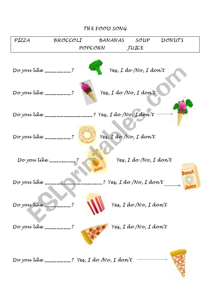 The food song worksheet