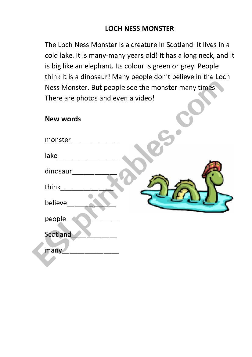 Loch Ness Monster worksheet