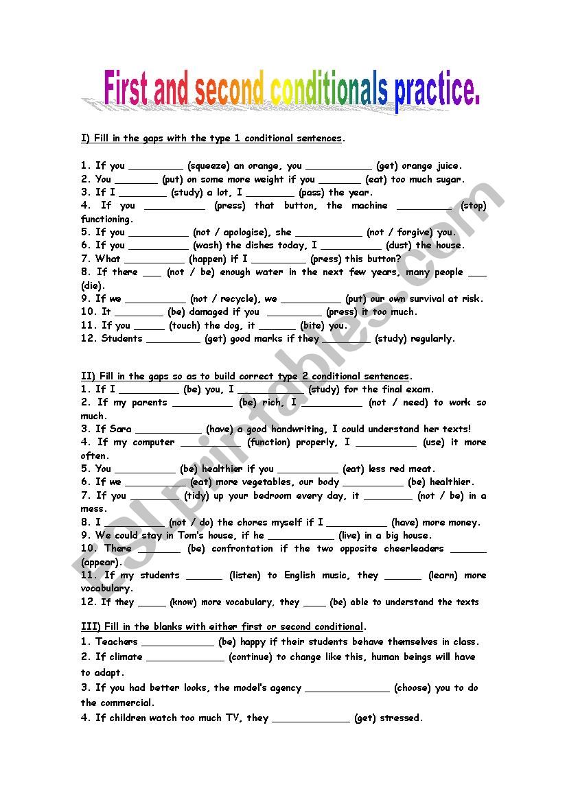 FIRST AND SECOND CONDITIONALS worksheet