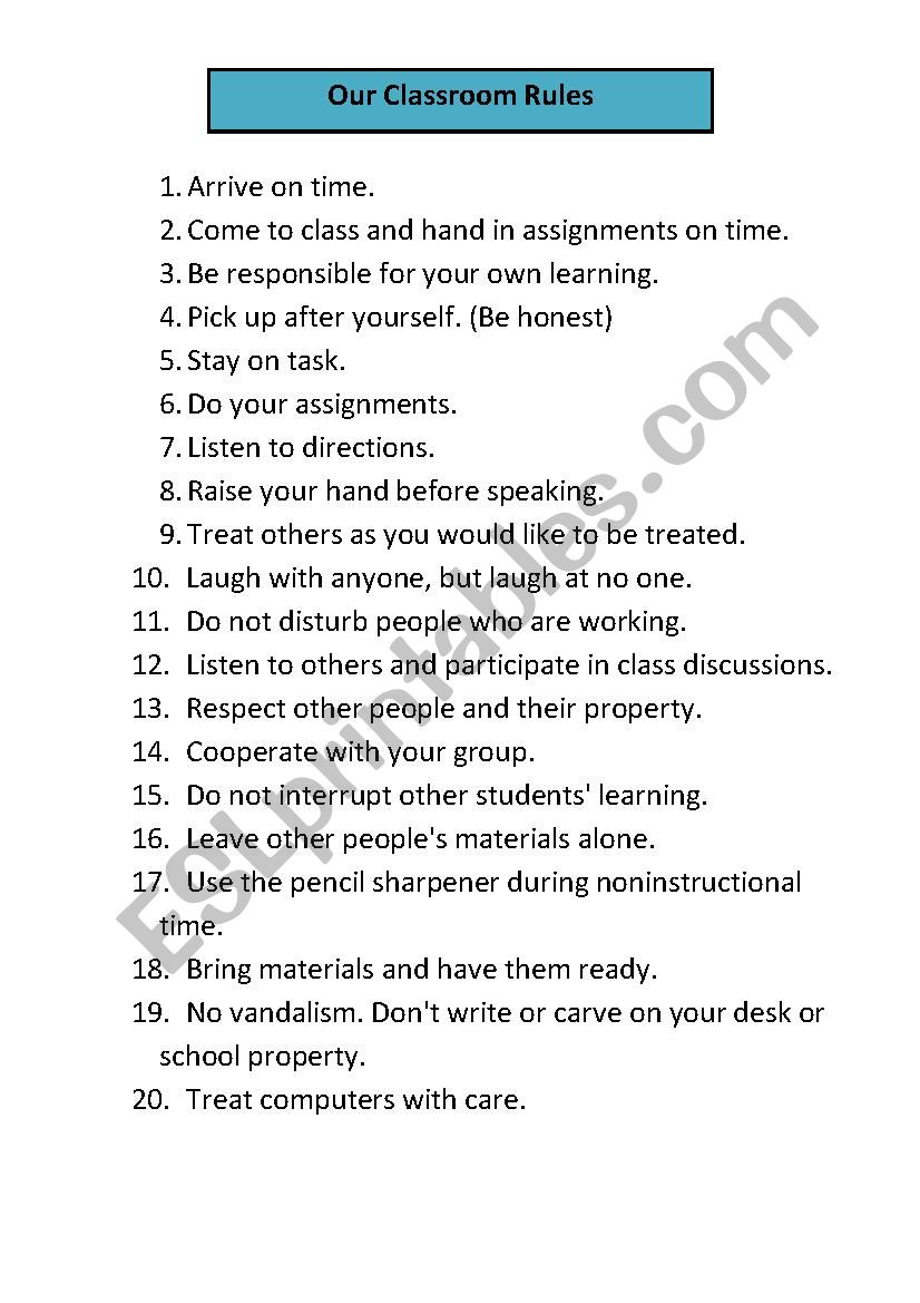 Our Classroom Rules worksheet