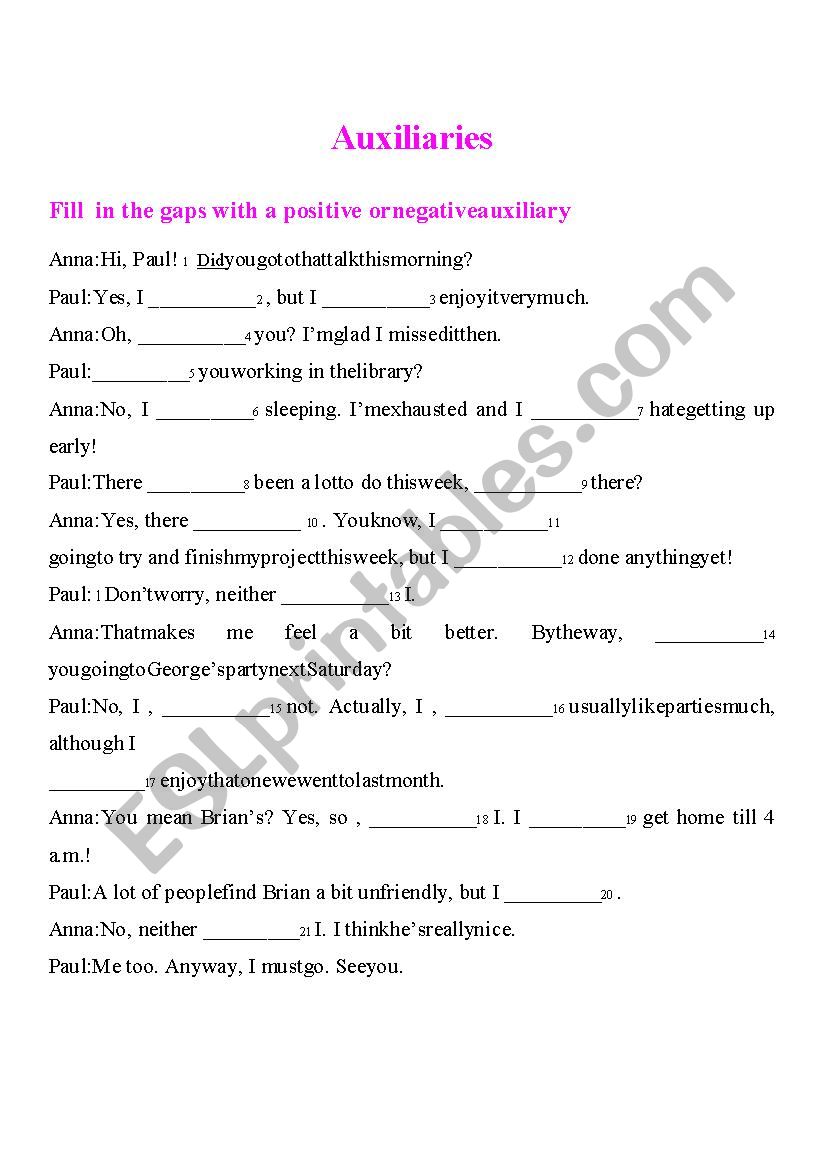 Auxiliary Verbs worksheet