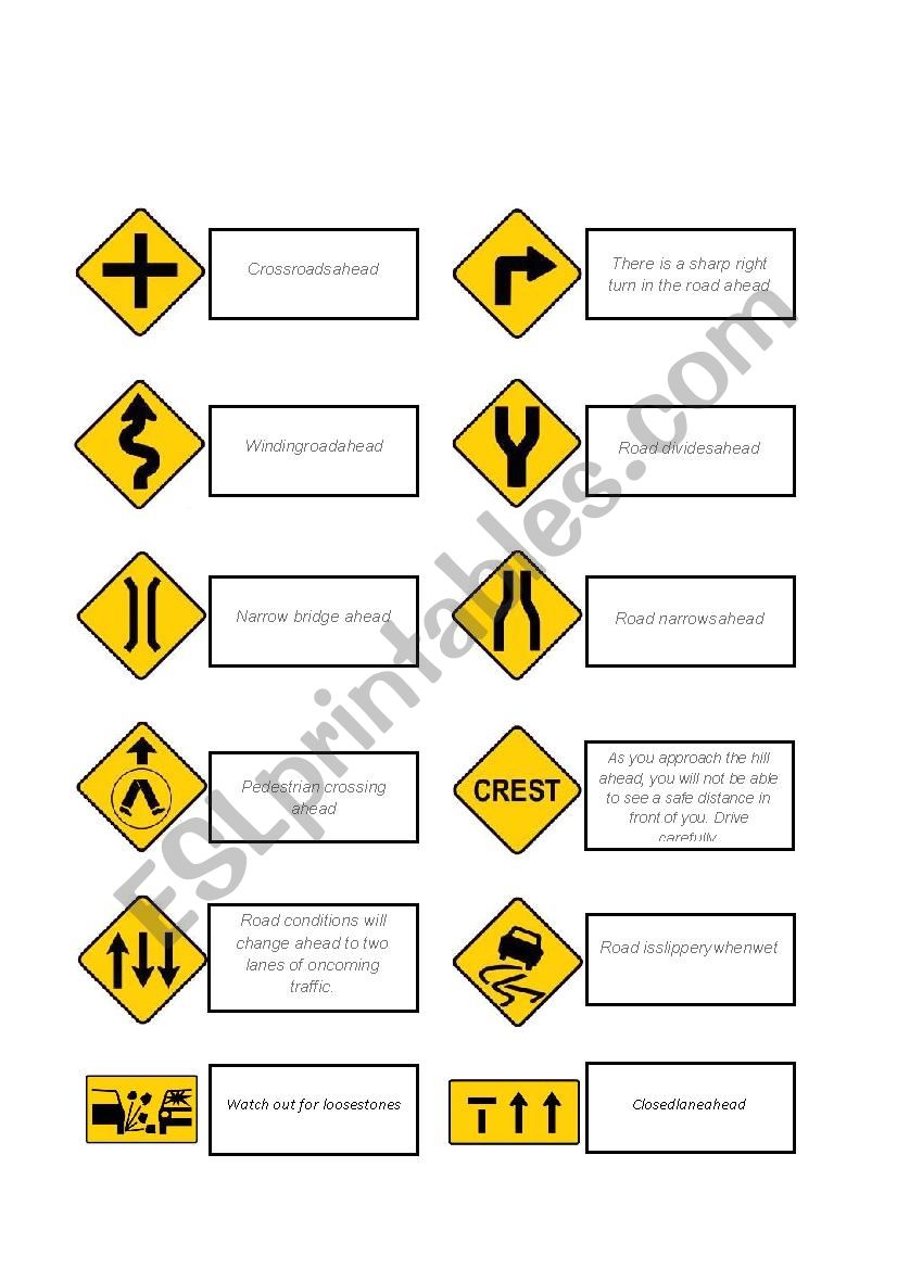 Road Signs worksheet
