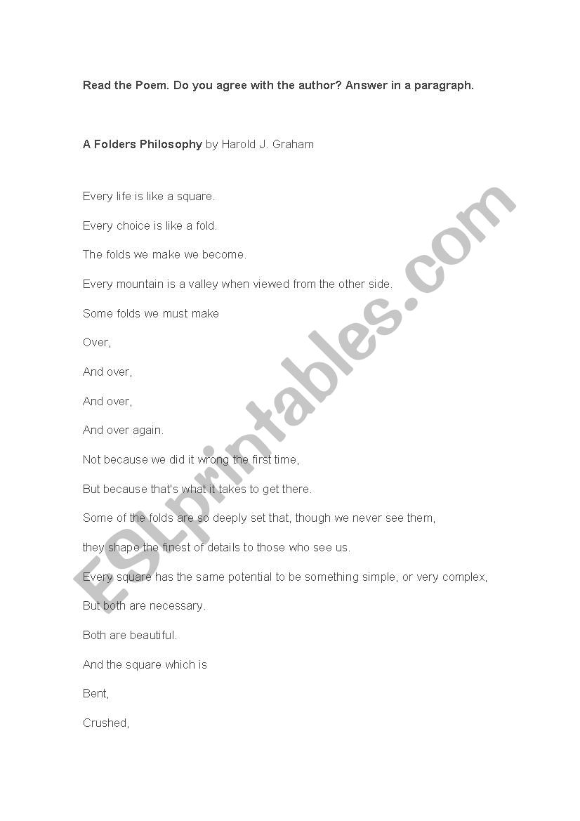 Read the poem and answer: worksheet