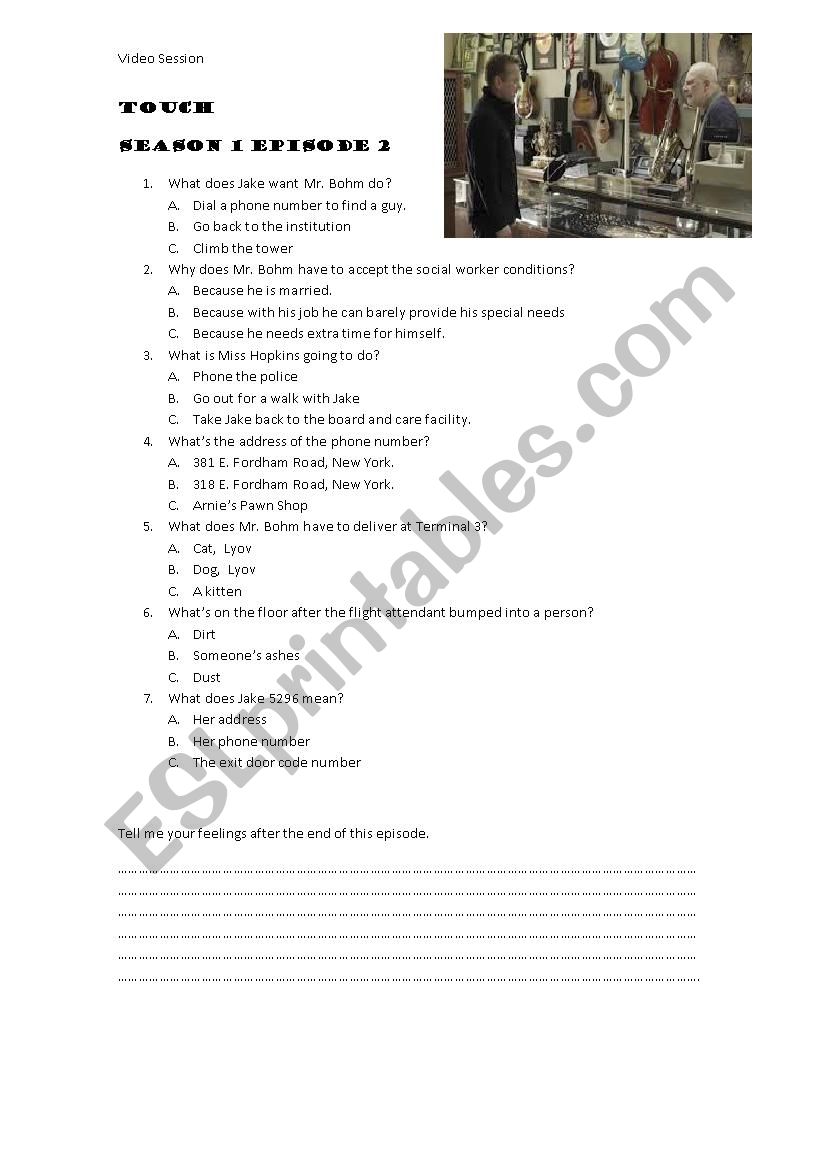 Touch: episode 2 worksheet